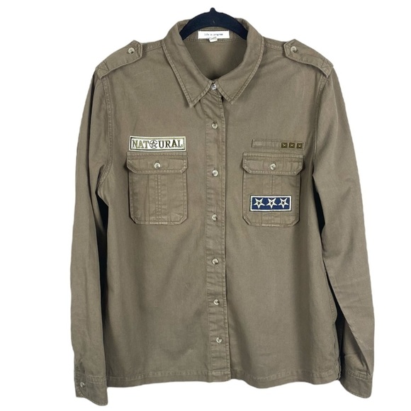 Life in Progress Military Olive Green Button Up Long Sleeve Shirt Size Medium. - Picture 1 of 15